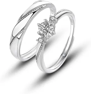 Sterling Silver Endless Love Matching Couple Rings for Him and Her Set, Adjustable S925 Silver Romantic Design Wedding Engagement Ring WuKong Ring
