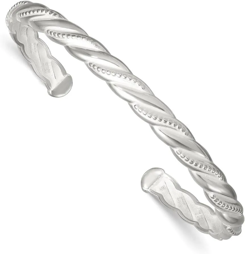 Sterling Silver Polished and Textured Twisted Cuff Bangle Bracelet