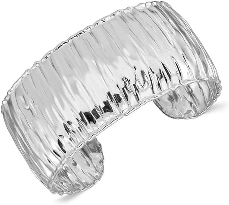 Sterling Silver Textured Cuff Bangle Bracelet