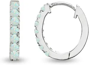 Sterling Silver Tiny Small 15mm Prong-set Genuine or Synthetic Gemstone Oval Huggie Hoop Earrings