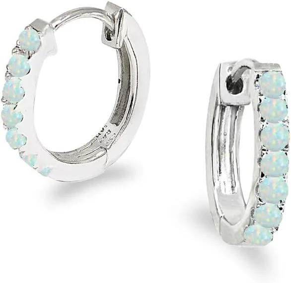 Sterling Silver Tiny Small 15mm Prong-set Genuine or Synthetic Gemstone Oval Huggie Hoop Earrings