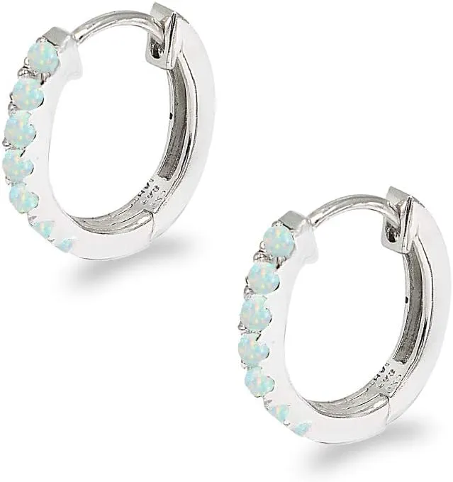 Sterling Silver Tiny Small 15mm Prong-set Genuine or Synthetic Gemstone Oval Huggie Hoop Earrings
