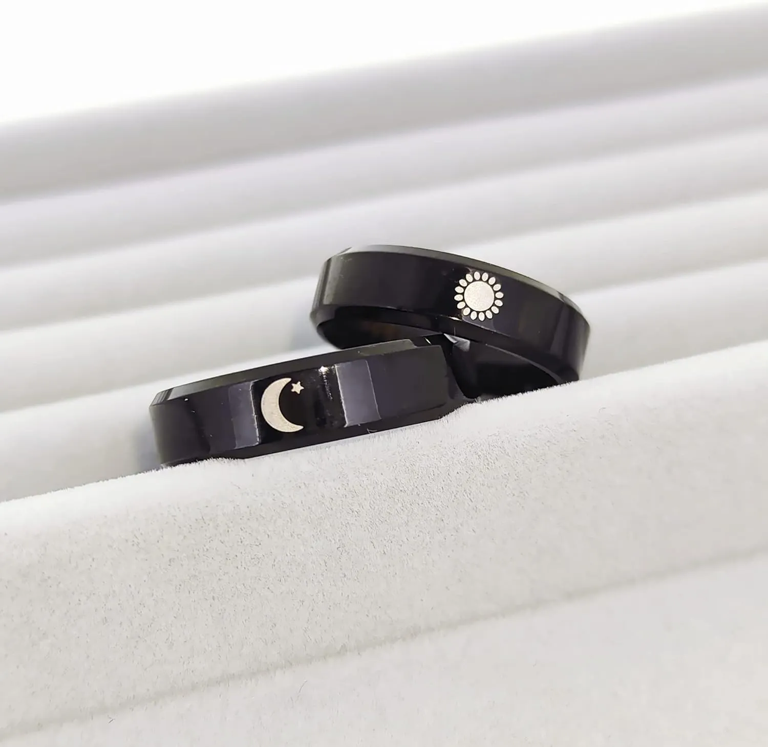 Sun and Moon Rings Matching Rings for Couples Personalized Rings Promise Couple Ring Customized Engagement Wedding Ring Band Sets for Him and Her Stainless Steel High Polished Comfort Fit