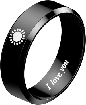 Sun and Moon Rings Matching Rings for Couples Personalized Rings Promise Couple Ring Customized Engagement Wedding Ring Band Sets for Him and Her Stainless Steel High Polished Comfort Fit