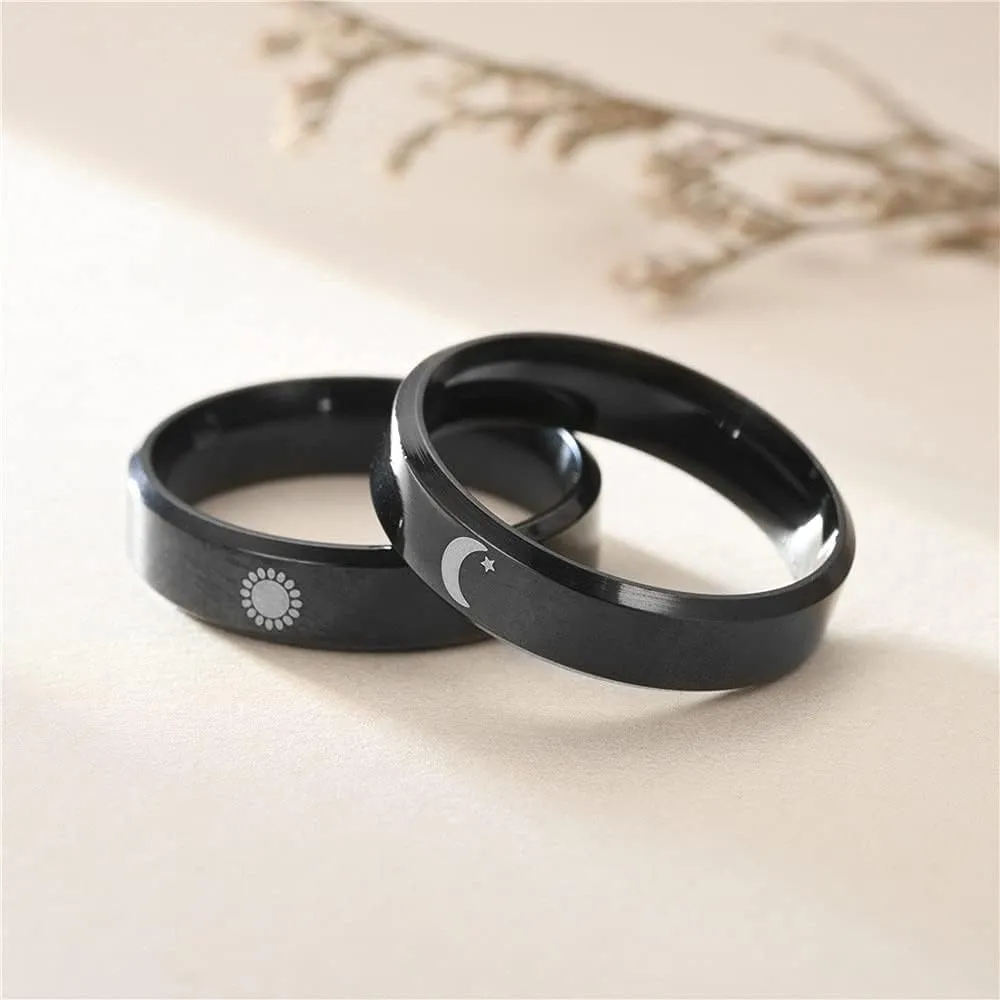 Sun and Moon Rings Matching Rings for Couples Personalized Rings Promise Couple Ring Customized Engagement Wedding Ring Band Sets for Him and Her Stainless Steel High Polished Comfort Fit