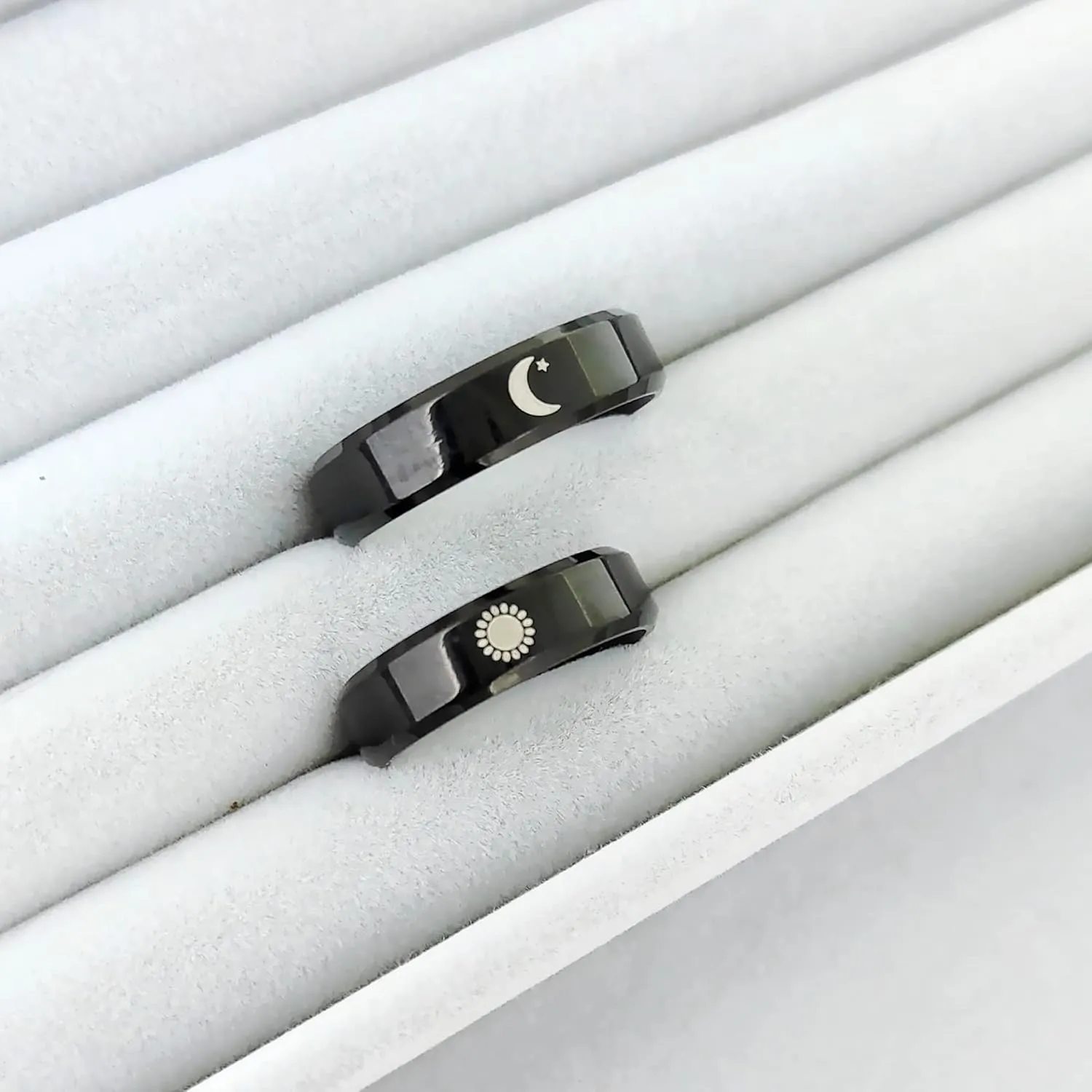 Sun and Moon Rings Matching Rings for Couples Personalized Rings Promise Couple Ring Customized Engagement Wedding Ring Band Sets for Him and Her Stainless Steel High Polished Comfort Fit