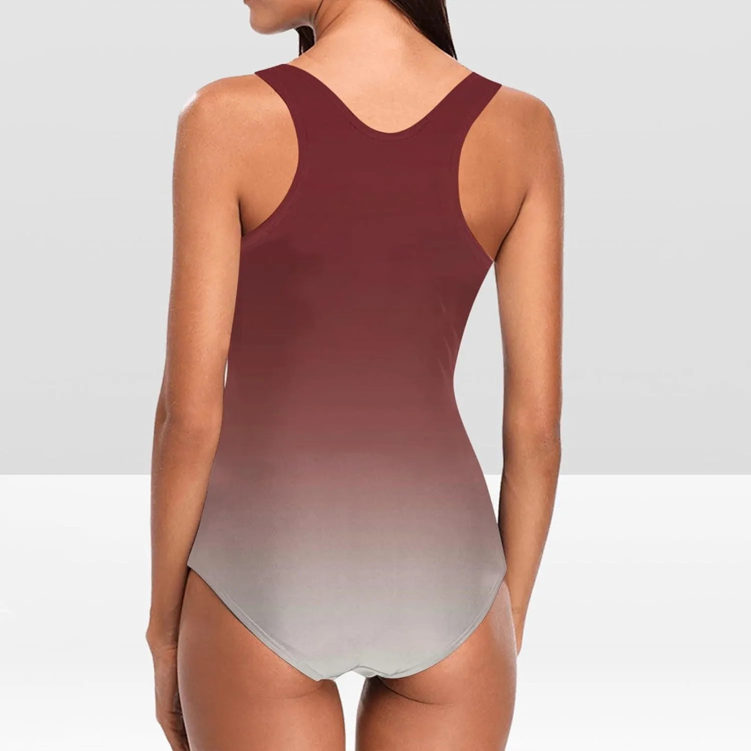 Swimsuit for Women 2024 Ombre Color Square Neck Racer Back One Piece Bathing Suits Modest Slimming Athletic Swimwear
