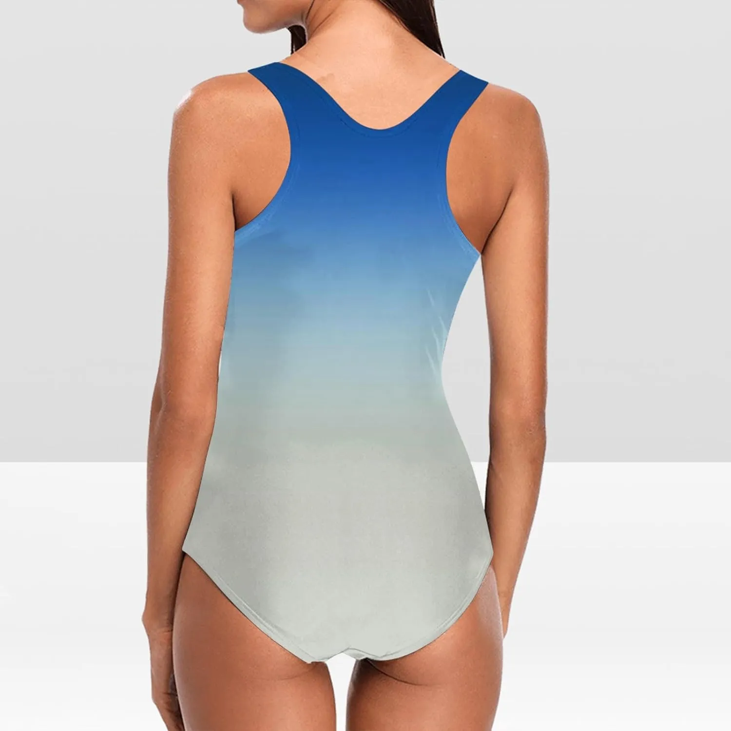 Swimsuit for Women 2024 Ombre Color Square Neck Racer Back One Piece Bathing Suits Modest Slimming Athletic Swimwear