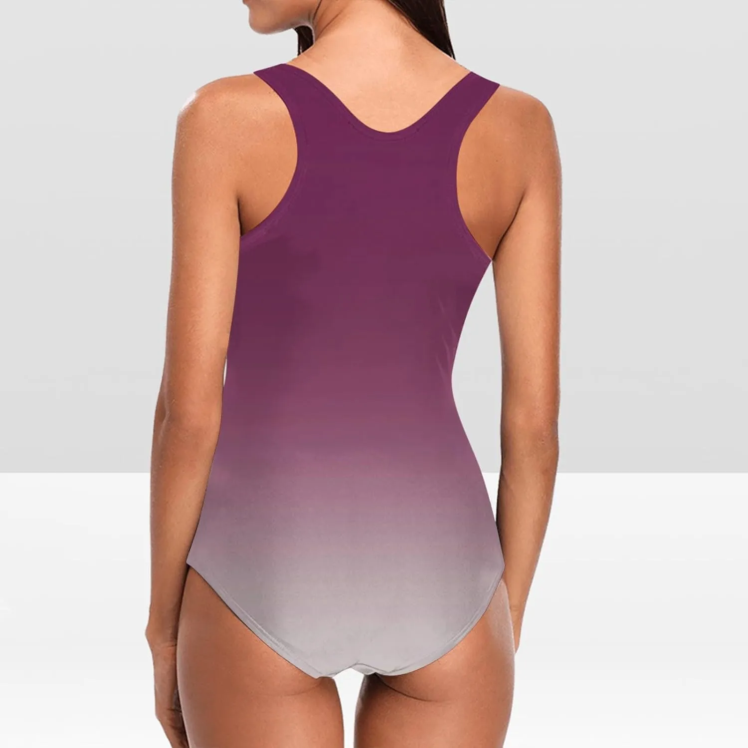 Swimsuit for Women 2024 Ombre Color Square Neck Racer Back One Piece Bathing Suits Modest Slimming Athletic Swimwear