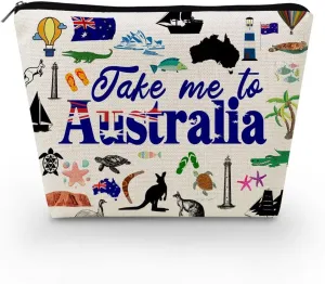 Take Me To Australia Makeup Bag Cute Small Canvas Organizer Zipper Pouch Take Me To Australia Cosmetic Bag Travel Present for Women Friends