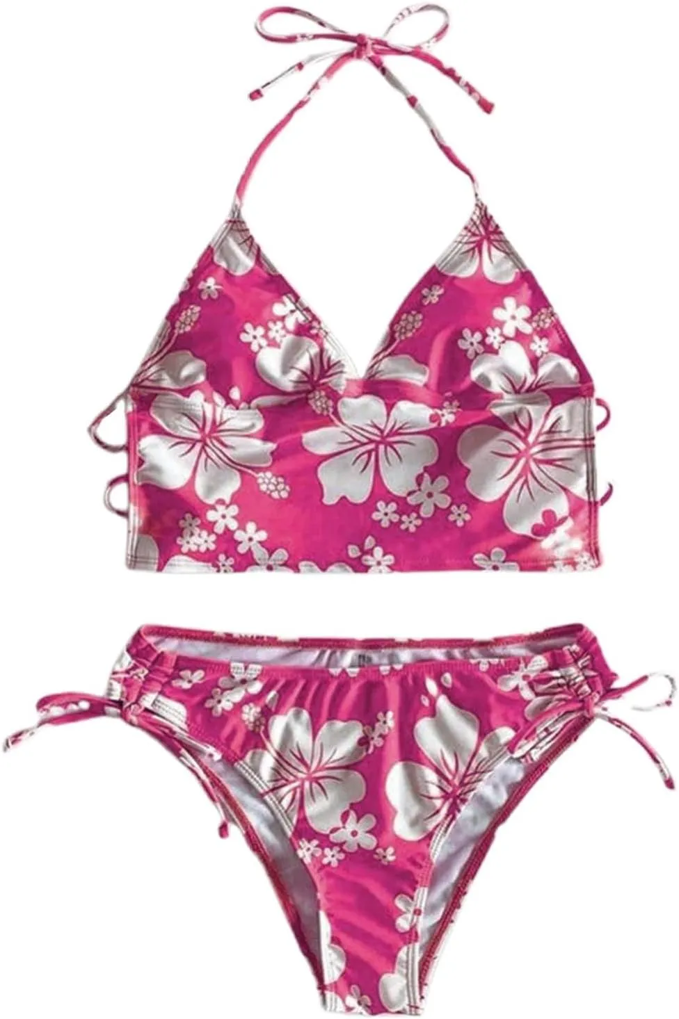 Tankini Bathing Suit for Women Halter V Neck Hawaii Tropical Floral Print Low Back Swimsuit Sexy 2 Piece Swimwear