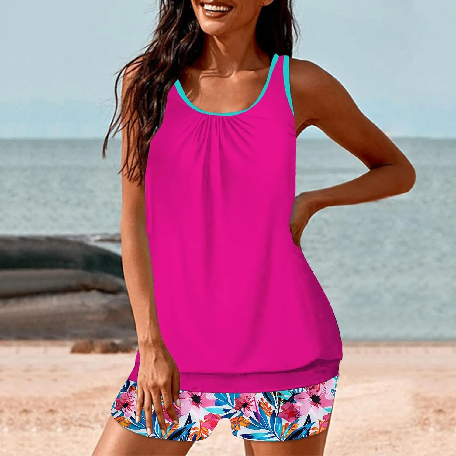 Tankini Swimsuits for Women Two Piece Bathing Suits Summer Bikini Swim Tank Top with Graphic Boyshorts Swimwear Sets