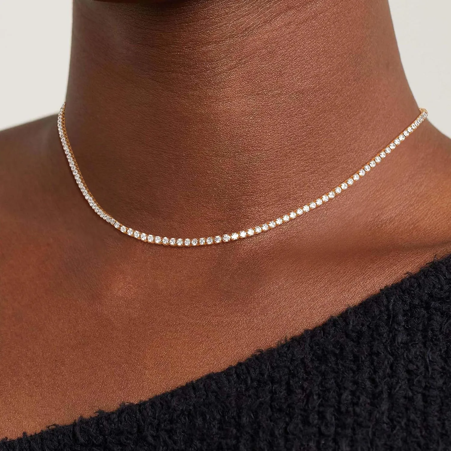 Tennis Necklace for Women, 14K Gold Plated/Sterling Silver Cubic Zirconia Tennis Chain, Dainty Rhinestone Choker Necklaces for Women Jewelry