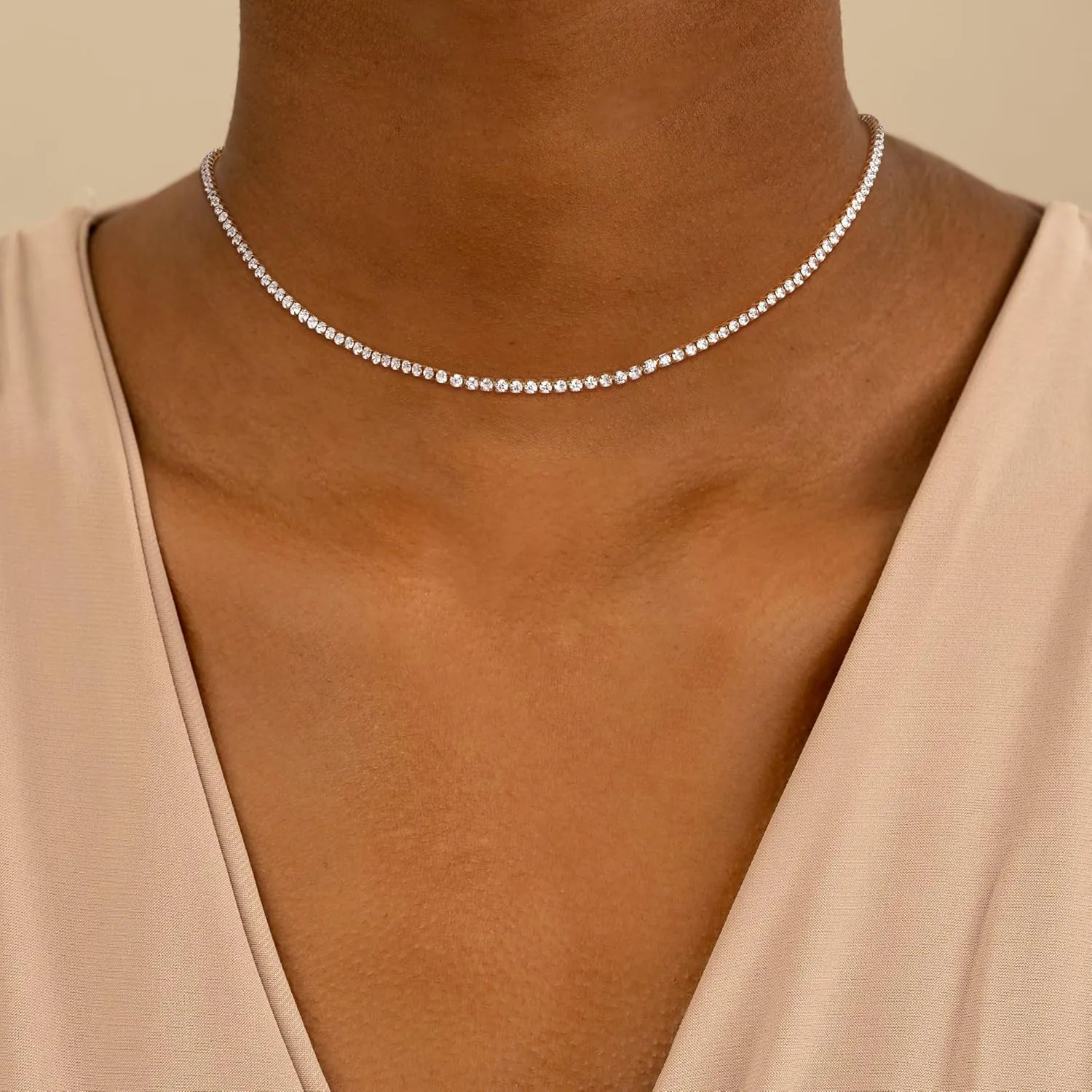 Tennis Necklace for Women, 14K Gold Plated/Sterling Silver Cubic Zirconia Tennis Chain, Dainty Rhinestone Choker Necklaces for Women Jewelry