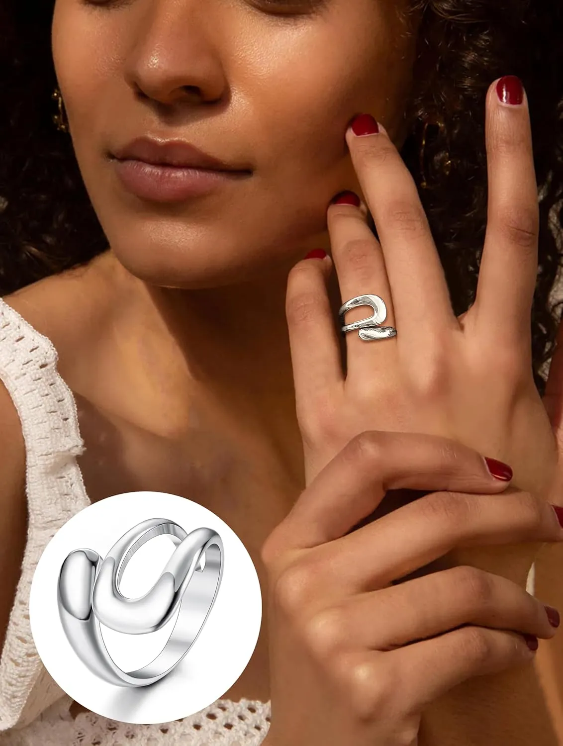 THUNARAZ 12 PCS Stackable Gold Rings for Women Adjustable Open Chunky Rings,14K Gold Plated Twisted Round Signet Rings for Gift