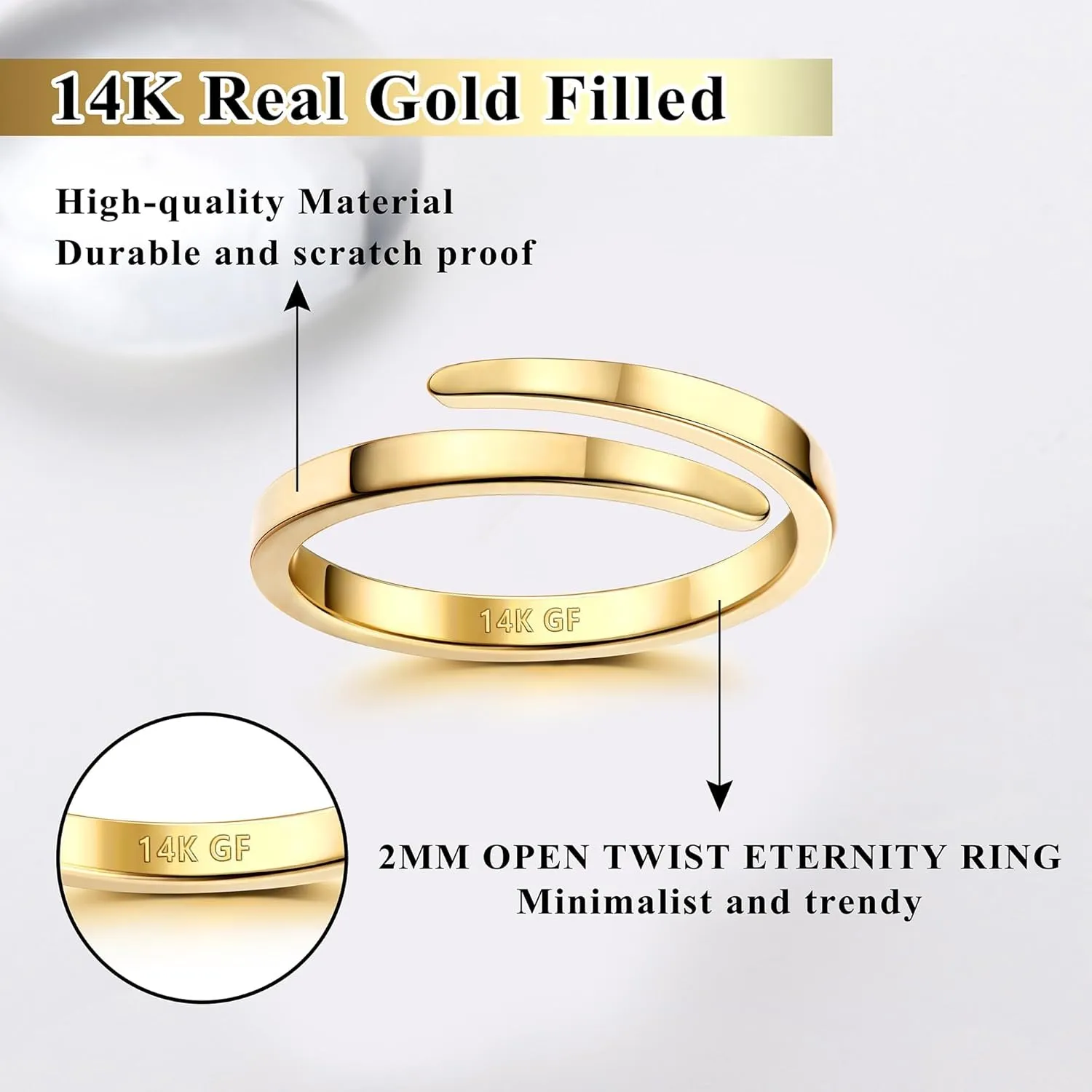 THUNARAZ 14K Gold Filled Rings for Women - Non Tarnish Gold Wedding Bands | Waterproof Stackable Thumb Rings | Open Twist Adjustable Rings Size 5 to 10