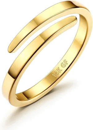 THUNARAZ 14K Gold Filled Rings for Women - Non Tarnish Gold Wedding Bands | Waterproof Stackable Thumb Rings | Open Twist Adjustable Rings Size 5 to 10