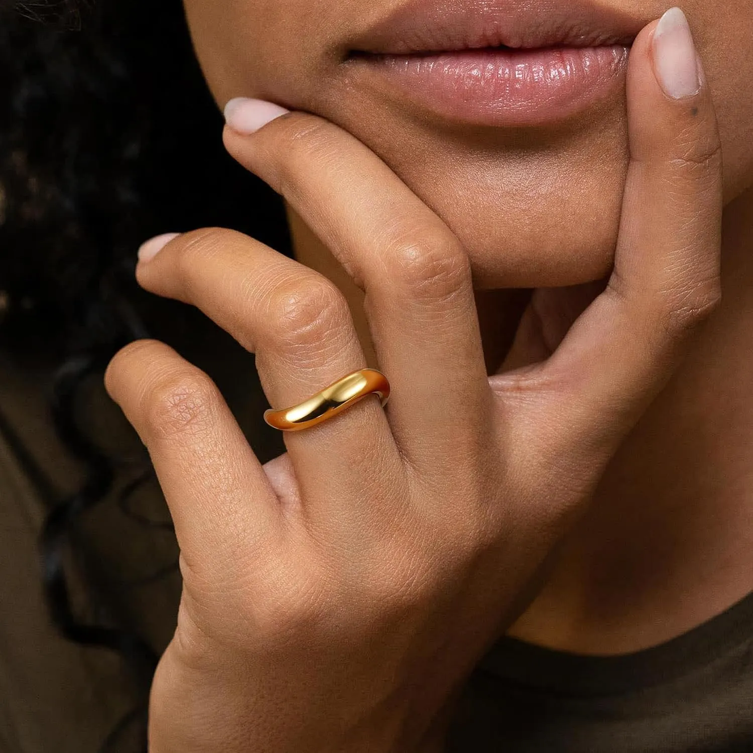THUNARAZ 14K Gold Plated Rings for Women Non Tarnish, Chunky Gold Ring That Don't Tarnish Twisted Wave Bands Thumb Statement Stackable Eternity Ring Size 5-10