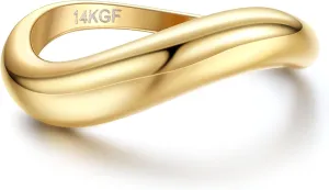 THUNARAZ 14K Gold Plated Rings for Women Non Tarnish, Chunky Gold Ring That Don't Tarnish Twisted Wave Bands Thumb Statement Stackable Eternity Ring Size 5-10