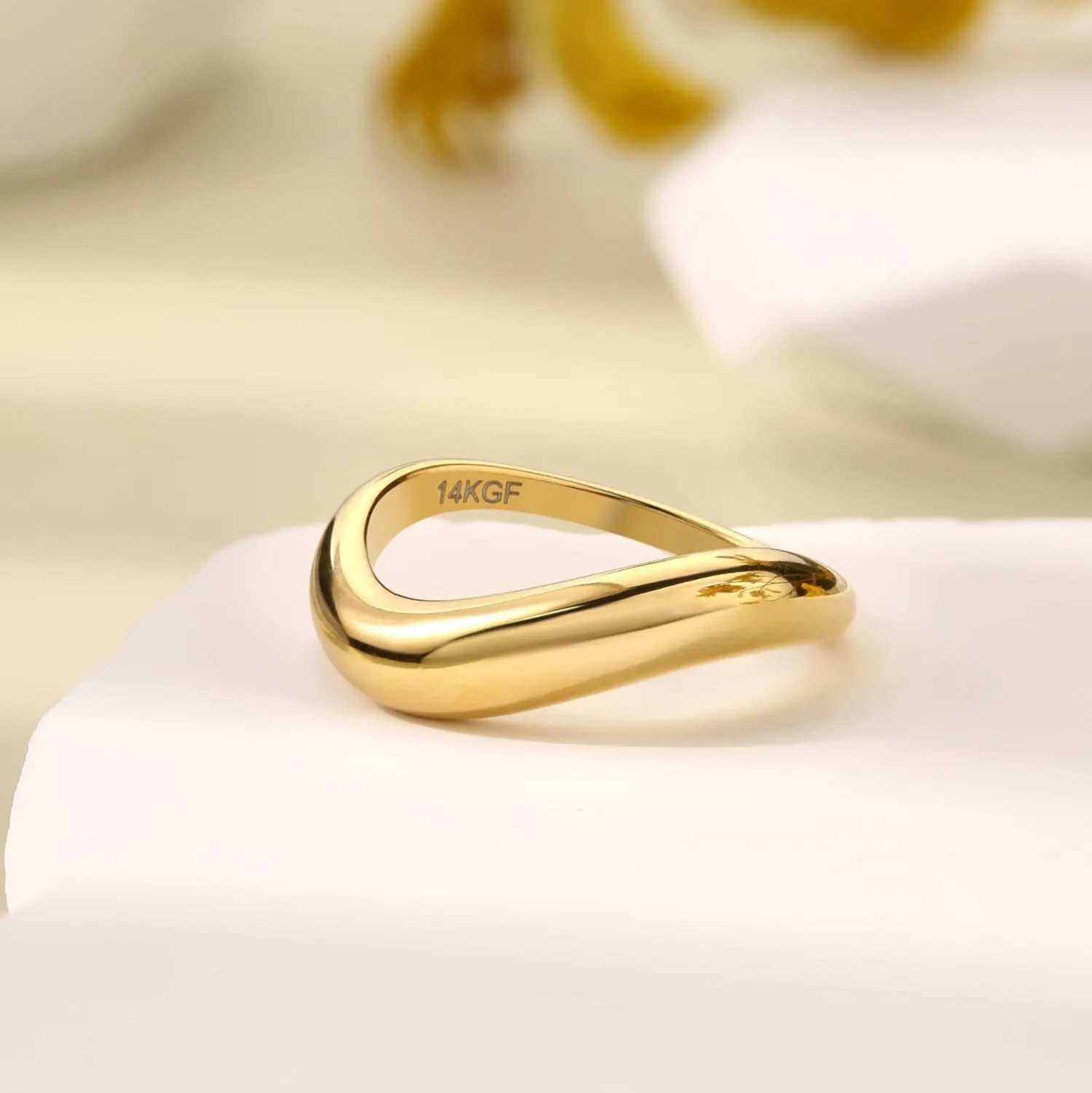 THUNARAZ 14K Gold Plated Rings for Women Non Tarnish, Chunky Gold Ring That Don't Tarnish Twisted Wave Bands Thumb Statement Stackable Eternity Ring Size 5-10