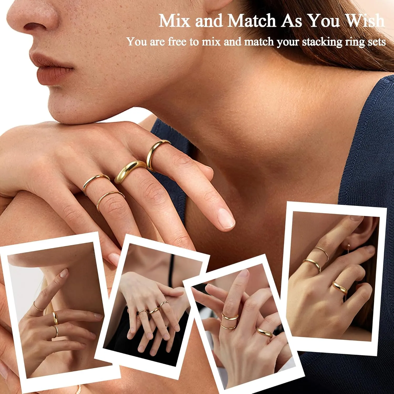 THUNARAZ 14K Gold Plated Rings for Women Non Tarnish, Chunky Gold Ring That Don't Tarnish Twisted Wave Bands Thumb Statement Stackable Eternity Ring Size 5-10