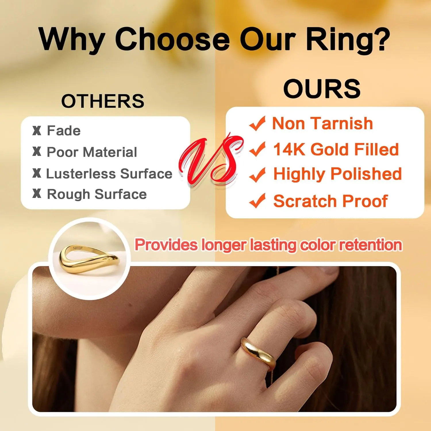 THUNARAZ 14K Gold Plated Rings for Women Non Tarnish, Chunky Gold Ring That Don't Tarnish Twisted Wave Bands Thumb Statement Stackable Eternity Ring Size 5-10