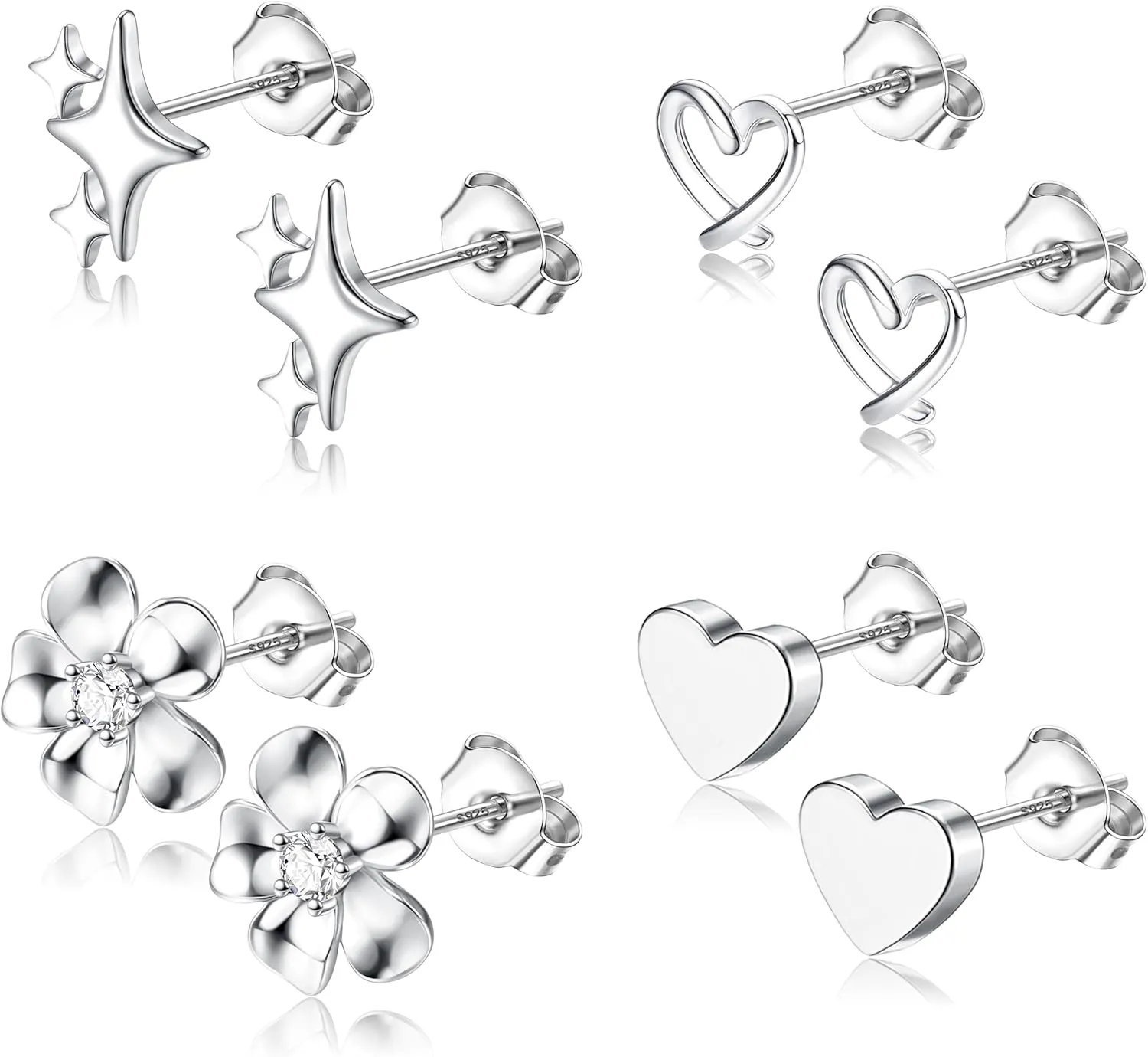 THUNARAZ Hypoallergenic Stud Earrings for Women Sterling Silver Post Earrings for Sensitive Ears Dainty Simple Flower Star Heart Stud Earrings for Women Pierced Earrings Jewelry Gifts