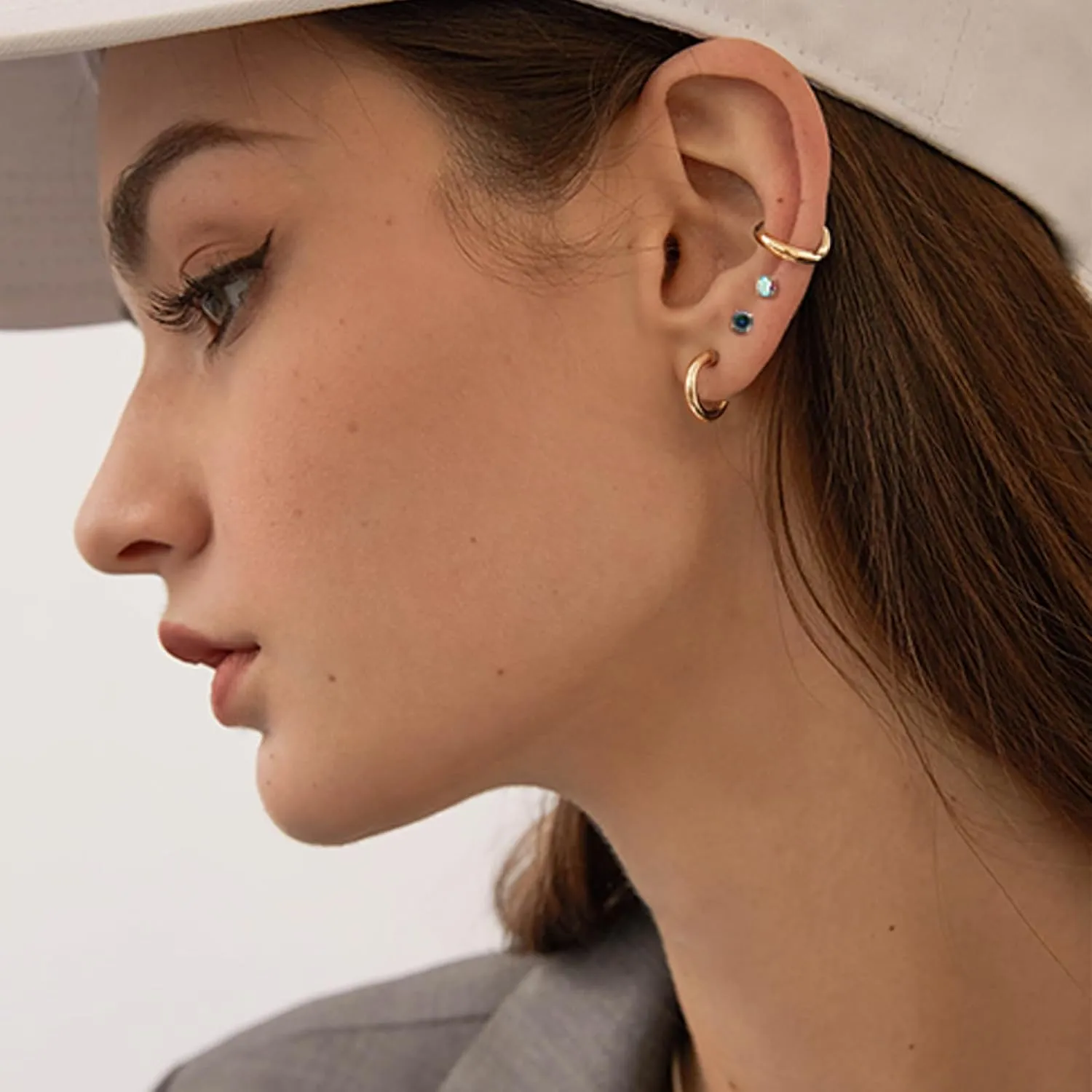 Titanium Earrings for Sensitive Ears - Flat Back Stud & Hoop Earrings Set, Hypoallergenic Surgical Stainless Steel Cubic Zirconia, 7 Pairs