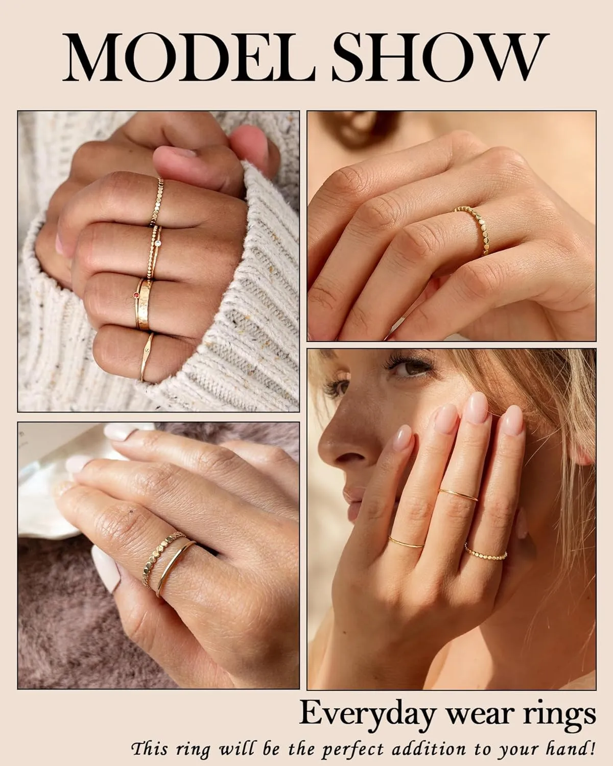 TLY Stackable Rings for Women Non Tarnish 18K Gold Silver Plated Dainty Stacking Rings Set Thumb Thin Cute Knuckle Pinky Finger Ring Promise Engagement Wedding Band Rings Size 5 6 7 8 9 10 Trendy Jewelry Gift for Women