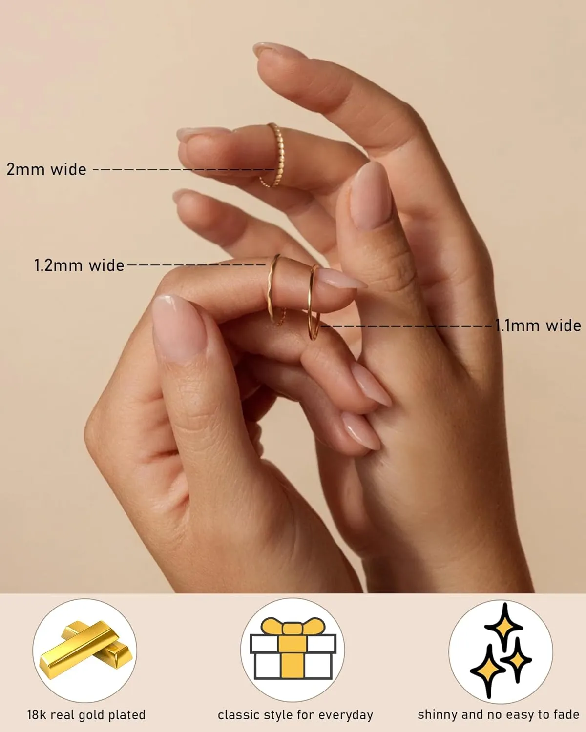 TLY Stackable Rings for Women Non Tarnish 18K Gold Silver Plated Dainty Stacking Rings Set Thumb Thin Cute Knuckle Pinky Finger Ring Promise Engagement Wedding Band Rings Size 5 6 7 8 9 10 Trendy Jewelry Gift for Women