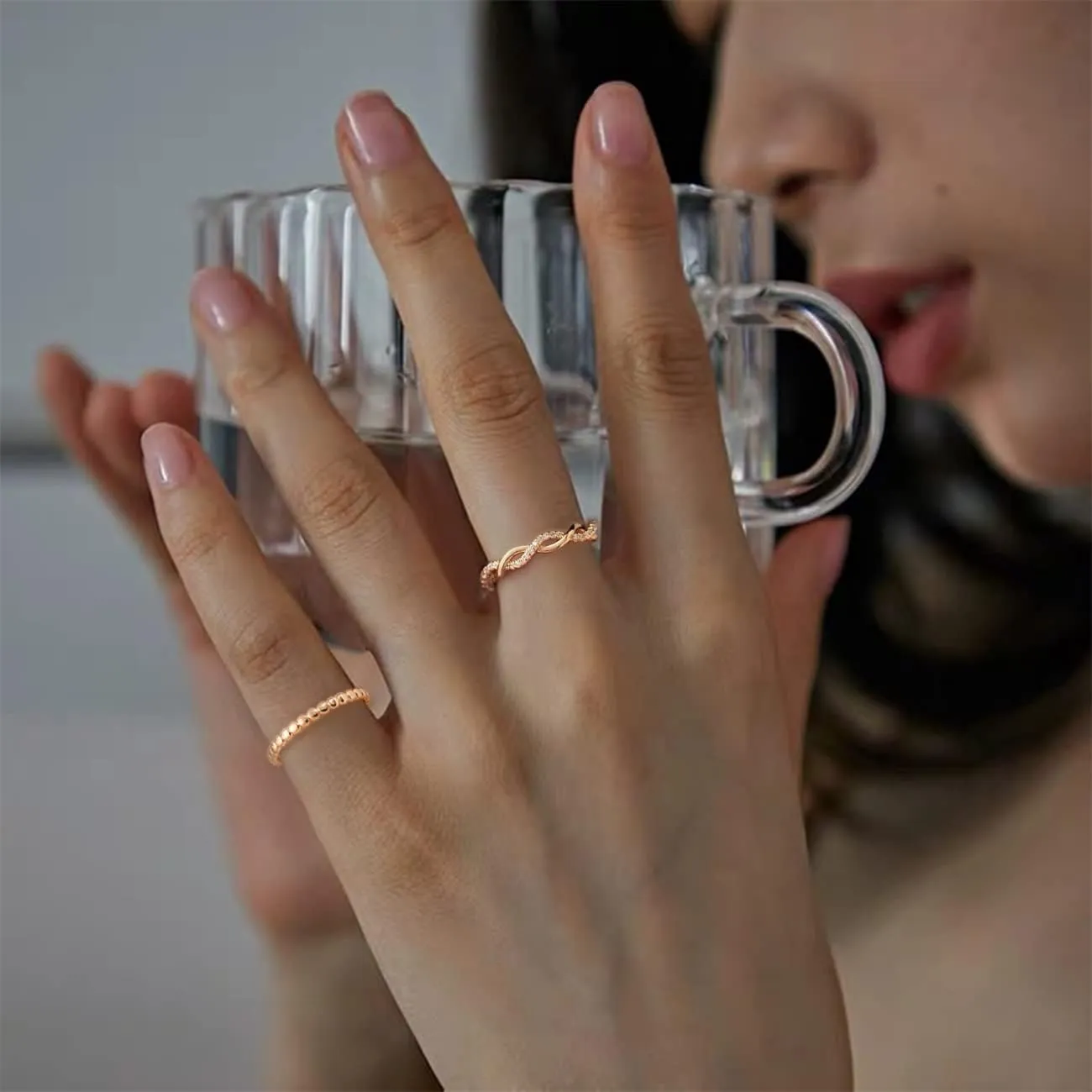 TOBENY 8PCS 14K Rings for Women Stackable Knuckle Rings Size 4 to Size 12 Rings 1.5mm- 3.8mm Midi Stacking Eternity Wedding Rings