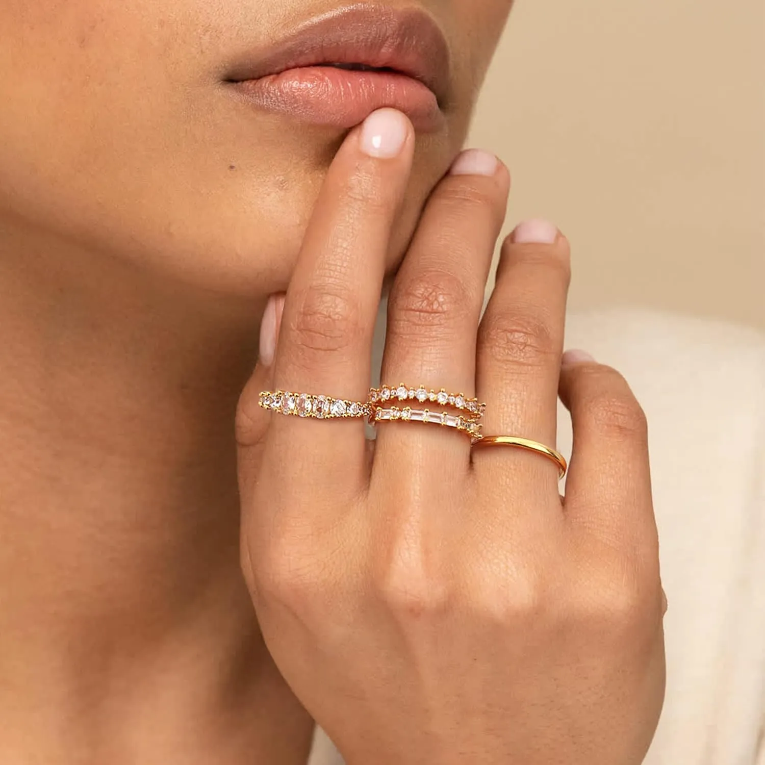 TOBENY Stackable Gold Rings for Women Non Tarnish Dainty 14K Gold Plated Stacking Cubic Zirconia Thumb Ring Set Trendy Statement Promise Wedding Bands Engagement Rings for Women Size 6 7 8 9 10