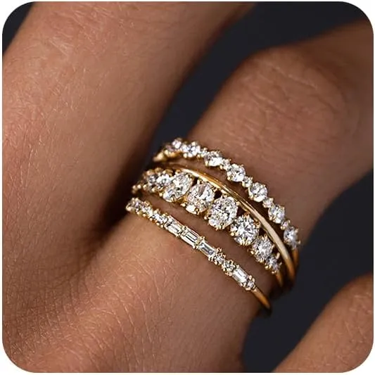 TOBENY Stackable Gold Rings for Women Non Tarnish Dainty 14K Gold Plated Stacking Cubic Zirconia Thumb Ring Set Trendy Statement Promise Wedding Bands Engagement Rings for Women Size 6 7 8 9 10