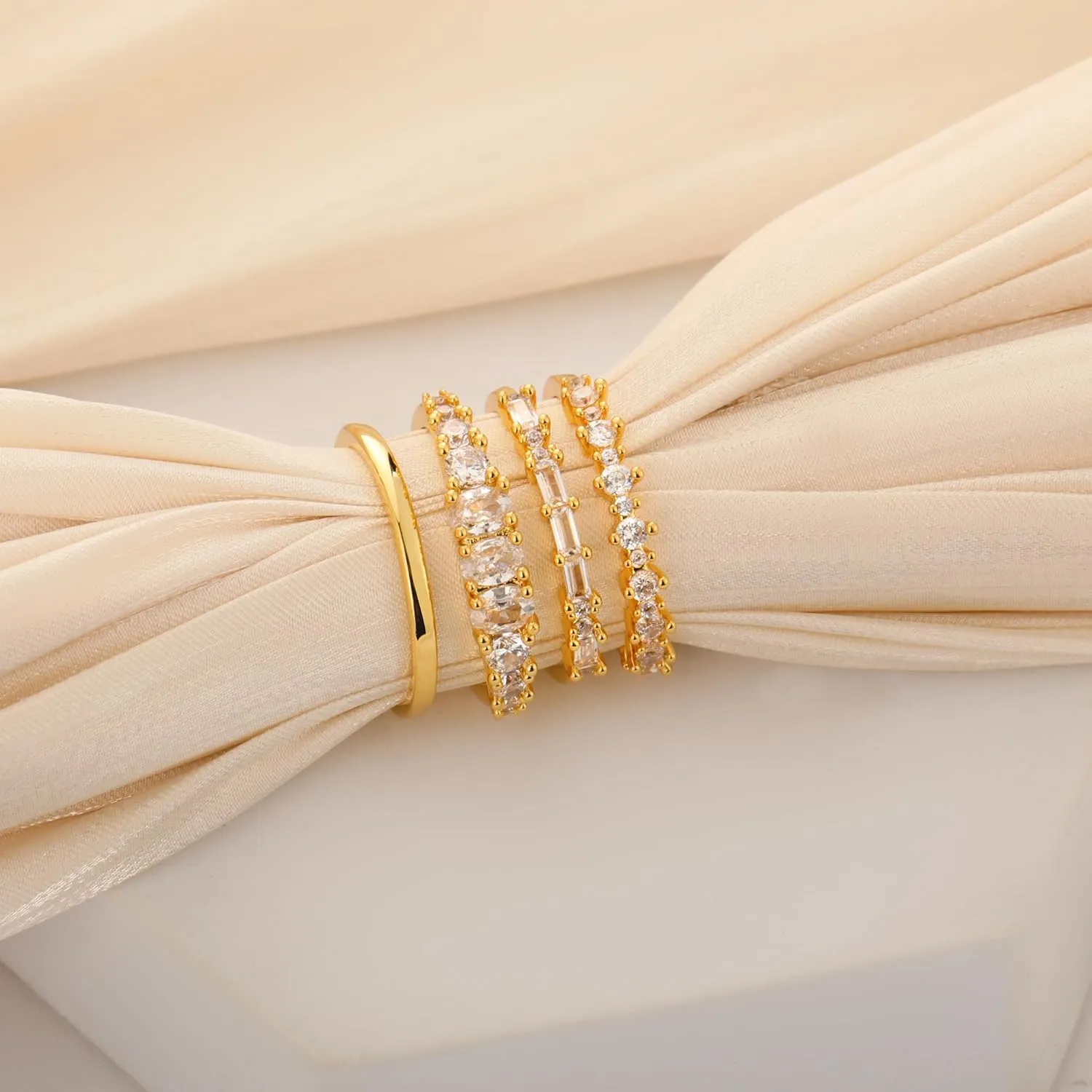 TOBENY Stackable Gold Rings for Women Non Tarnish Dainty 14K Gold Plated Stacking Cubic Zirconia Thumb Ring Set Trendy Statement Promise Wedding Bands Engagement Rings for Women Size 6 7 8 9 10