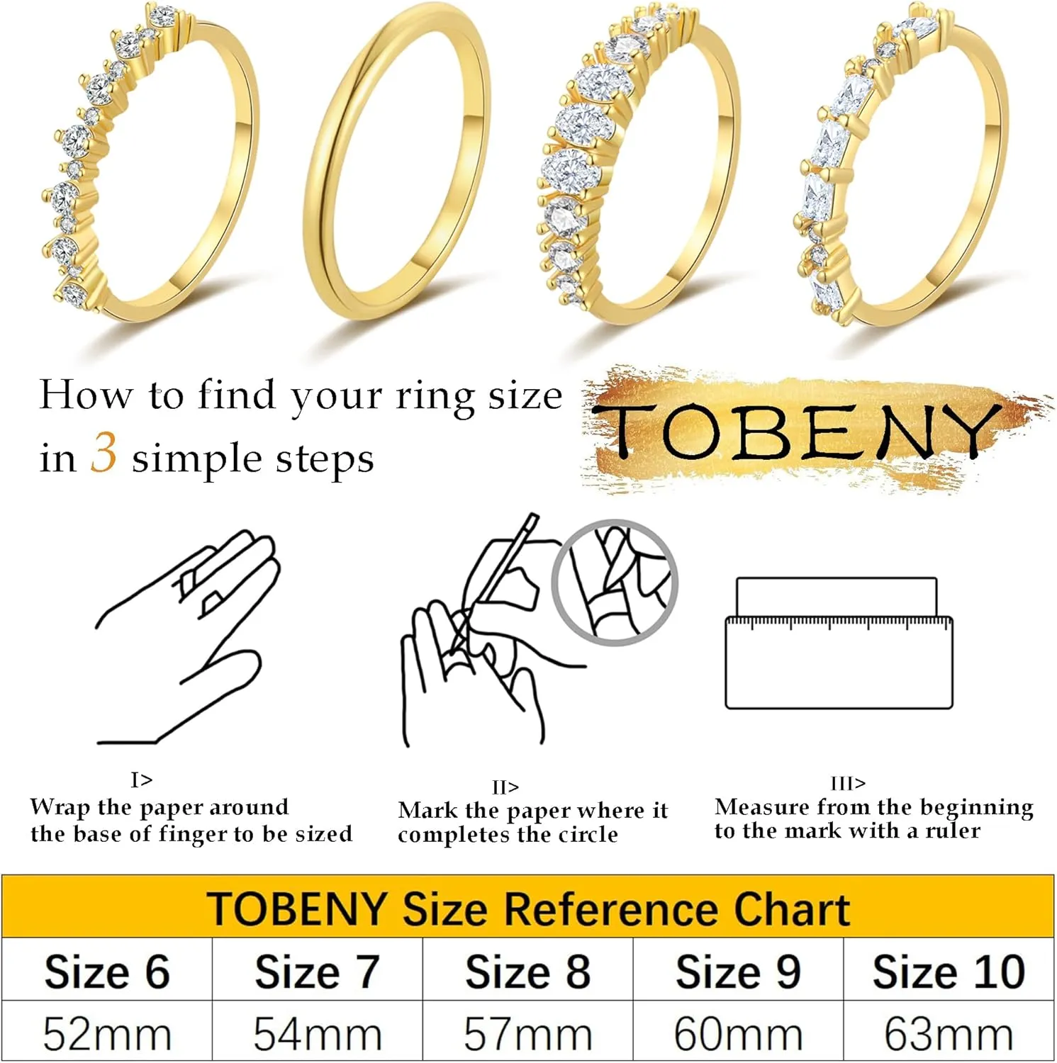 TOBENY Stackable Gold Rings for Women Non Tarnish Dainty 14K Gold Plated Stacking Cubic Zirconia Thumb Ring Set Trendy Statement Promise Wedding Bands Engagement Rings for Women Size 6 7 8 9 10