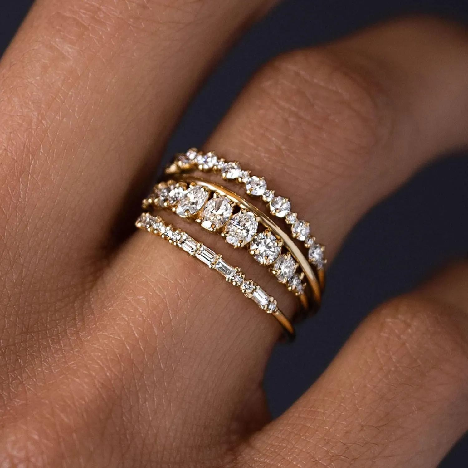 TOBENY Stackable Gold Rings for Women Non Tarnish Dainty 14K Gold Plated Stacking Cubic Zirconia Thumb Ring Set Trendy Statement Promise Wedding Bands Engagement Rings for Women Size 6 7 8 9 10