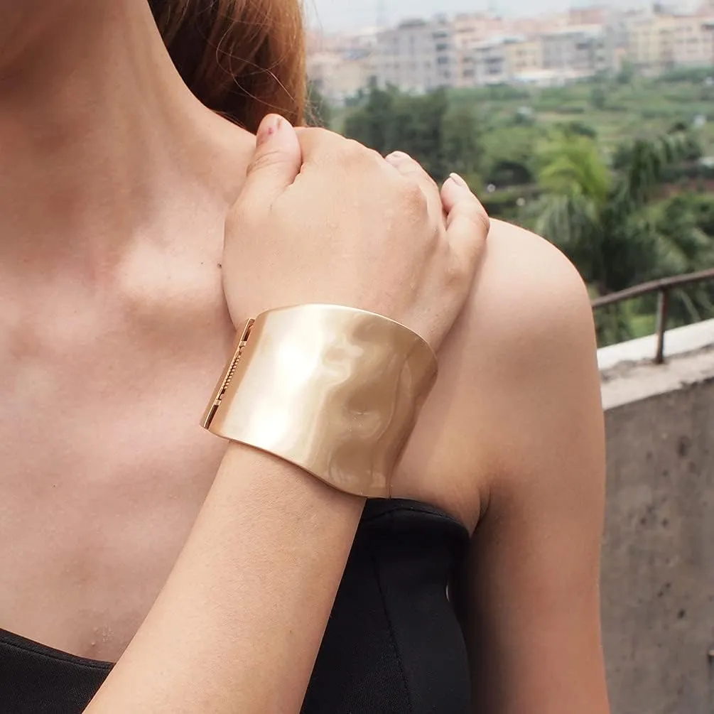 Todenb Gold Cuff Bangle Bracelets,Open Wide Wire Adjustable Bracelets,Irregular Geometry Chunky Wrap Bracelet Adjustable Jewelry