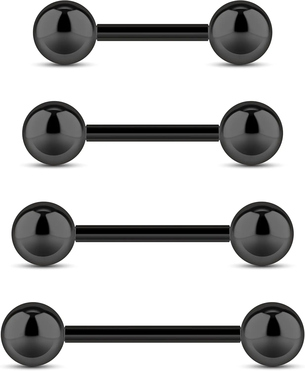 Tongue Rings Set - 4pcs Surgical Steel for Women 14g Snake Eyes Piercing Jewelry 10mm (3/8), 12mm (1/2), 14mm (9/16), 16mm (5/8)