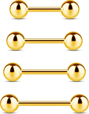 Tongue Rings Set - 4pcs Surgical Steel for Women 14g Snake Eyes Piercing Jewelry 10mm (3/8), 12mm (1/2), 14mm (9/16), 16mm (5/8)