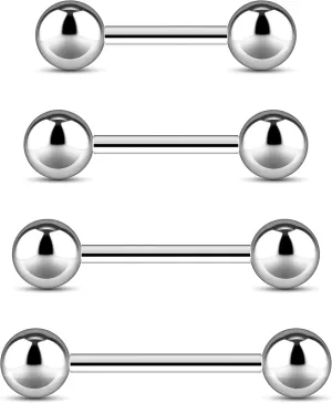 Tongue Rings Set - 4pcs Surgical Steel for Women 14g Snake Eyes Piercing Jewelry 10mm (3/8), 12mm (1/2), 14mm (9/16), 16mm (5/8)