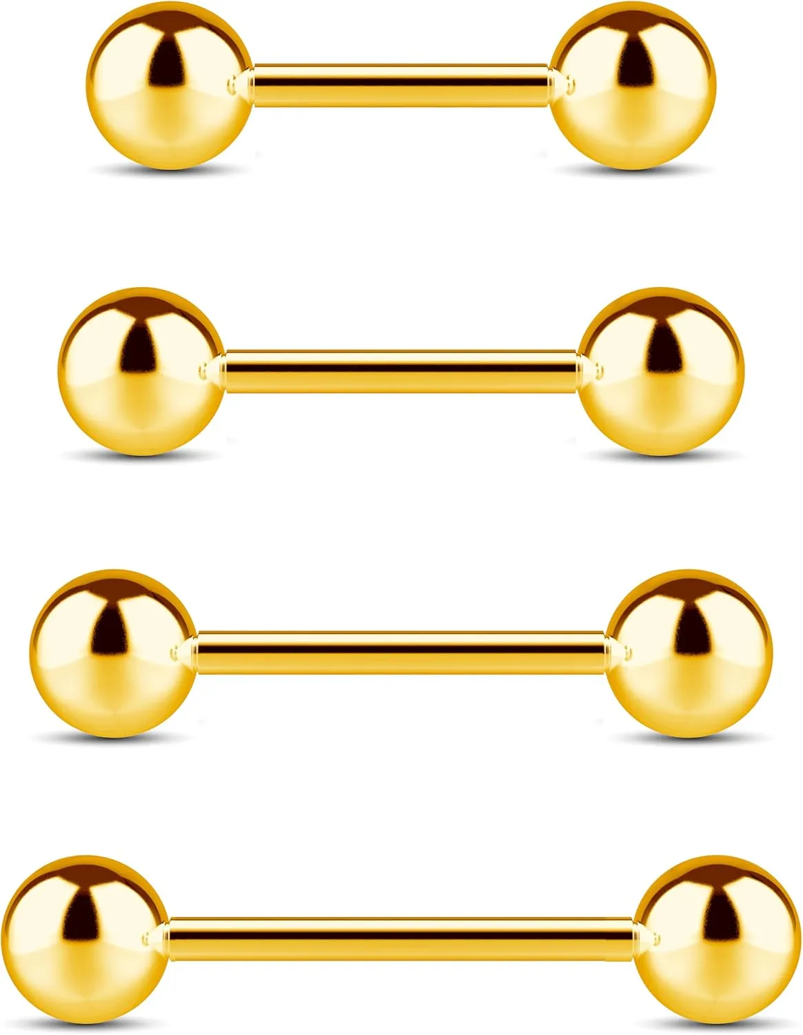 Tongue Rings Set - 4pcs Surgical Steel for Women 14g Snake Eyes Piercing Jewelry 10mm (3/8), 12mm (1/2), 14mm (9/16), 16mm (5/8)