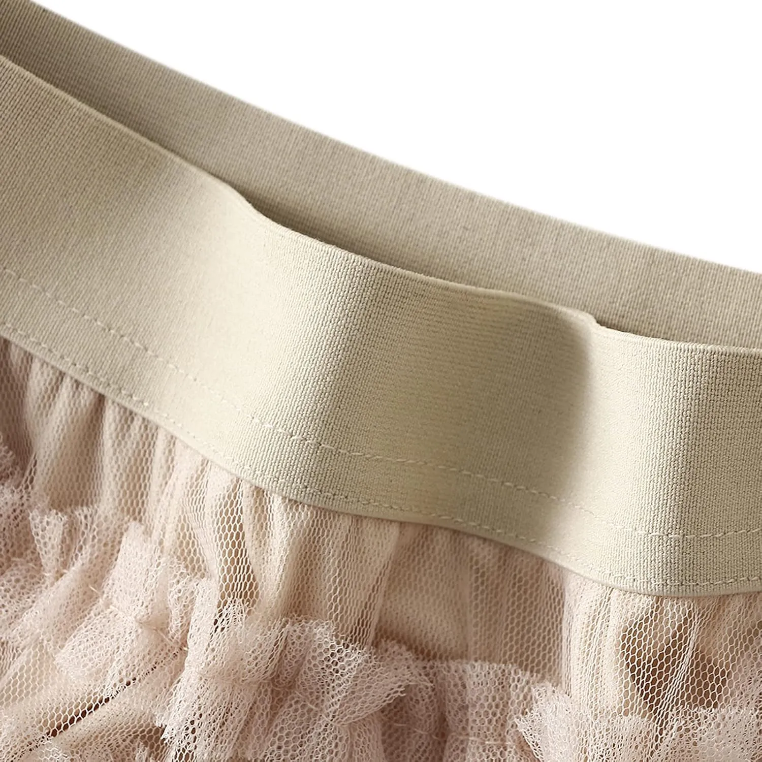 Tulle Long Skirt for Women Layered Ruffle Tutu Skirt Elastic Tiered Pleated Mesh A-Line Midi Skirts Prom Wedding
