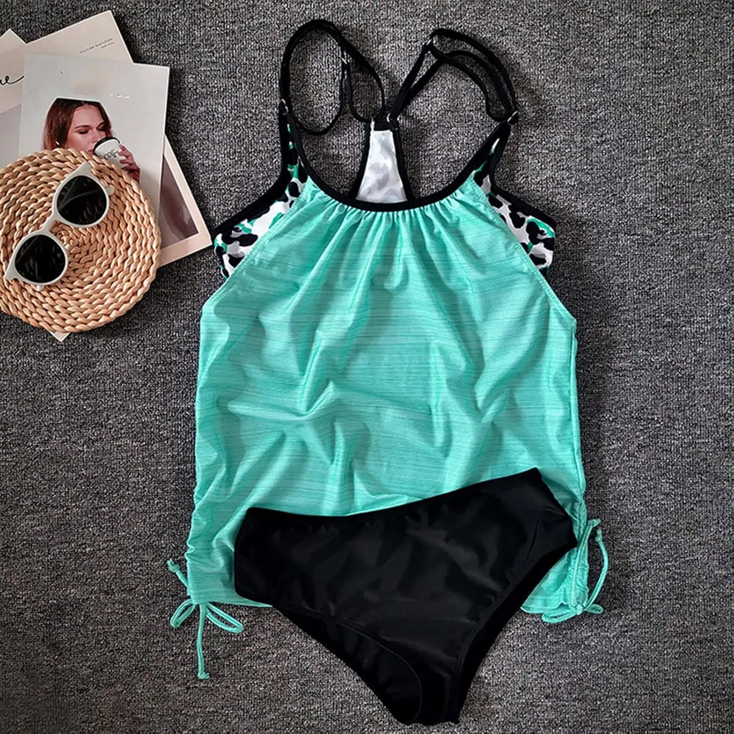 Tummy Control Swimsuits for Women Two Piece Beach Vacation Tankini Swimsuit High Waisted Bathing Suits with Bottoms