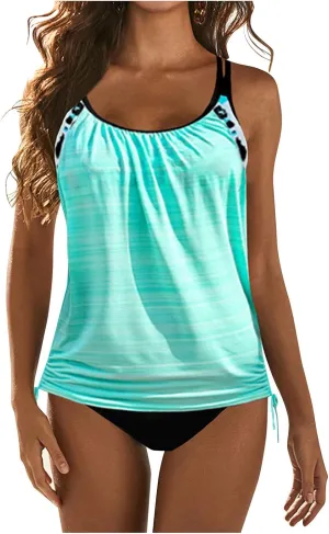 Tummy Control Swimsuits for Women Two Piece Beach Vacation Tankini Swimsuit High Waisted Bathing Suits with Bottoms