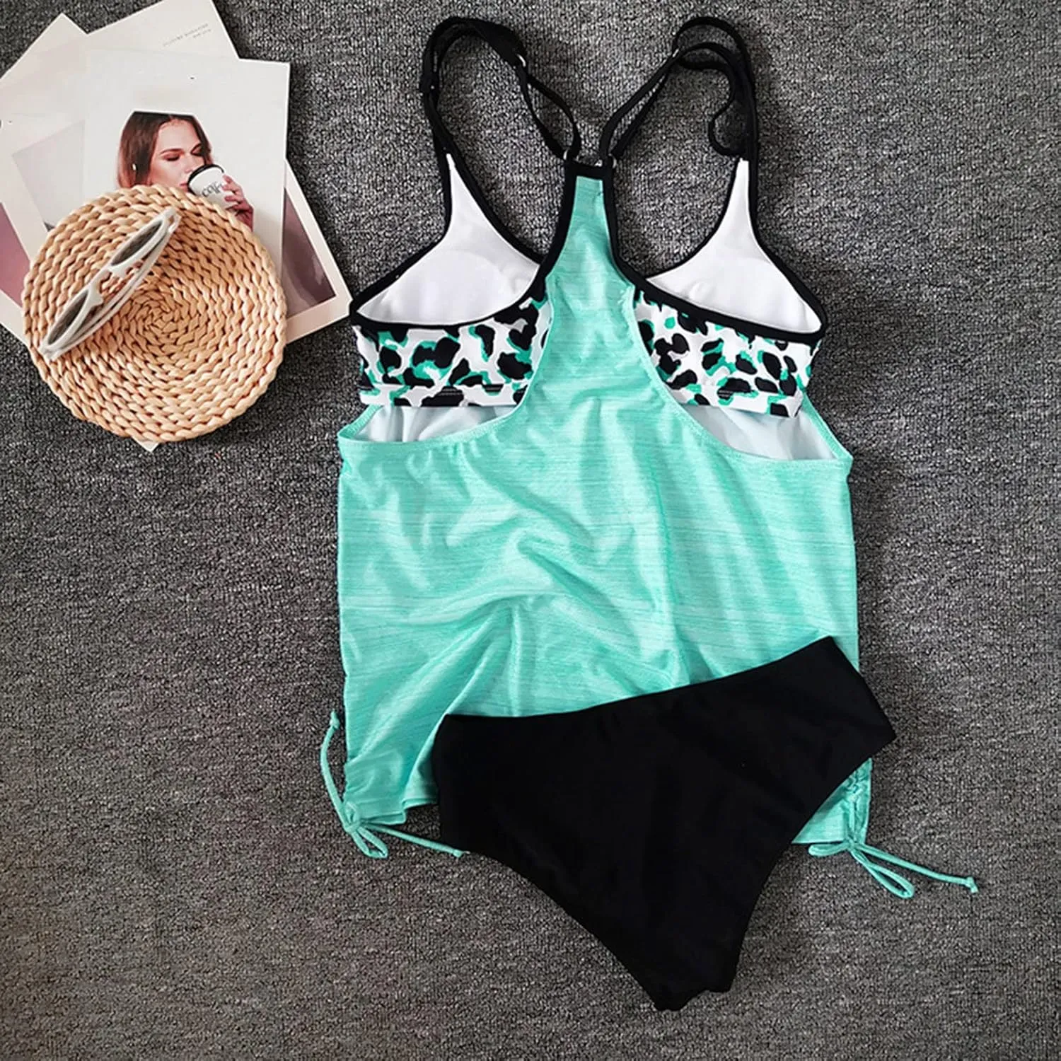 Tummy Control Swimsuits for Women Two Piece Beach Vacation Tankini Swimsuit High Waisted Bathing Suits with Bottoms