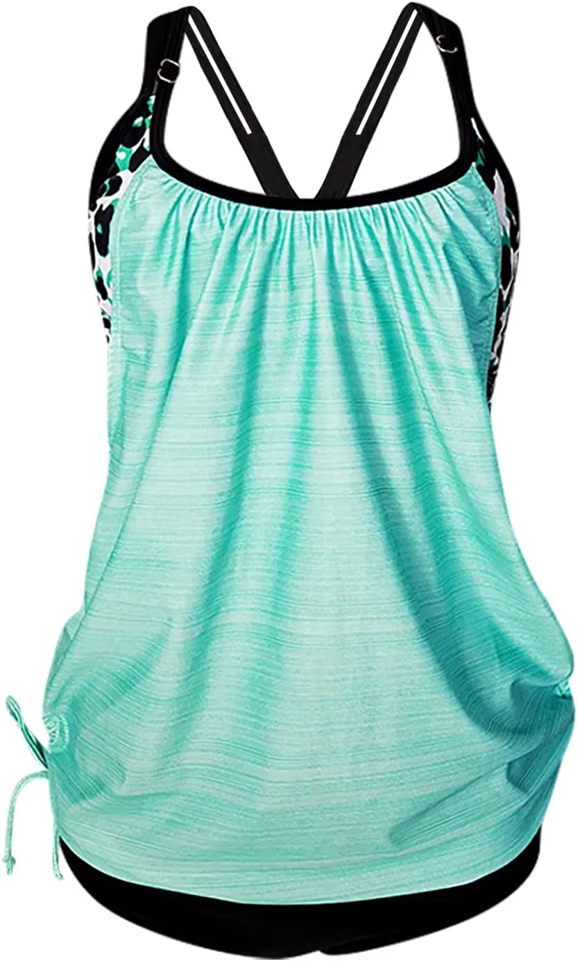 Tummy Control Swimsuits for Women Two Piece Beach Vacation Tankini Swimsuit High Waisted Bathing Suits with Bottoms