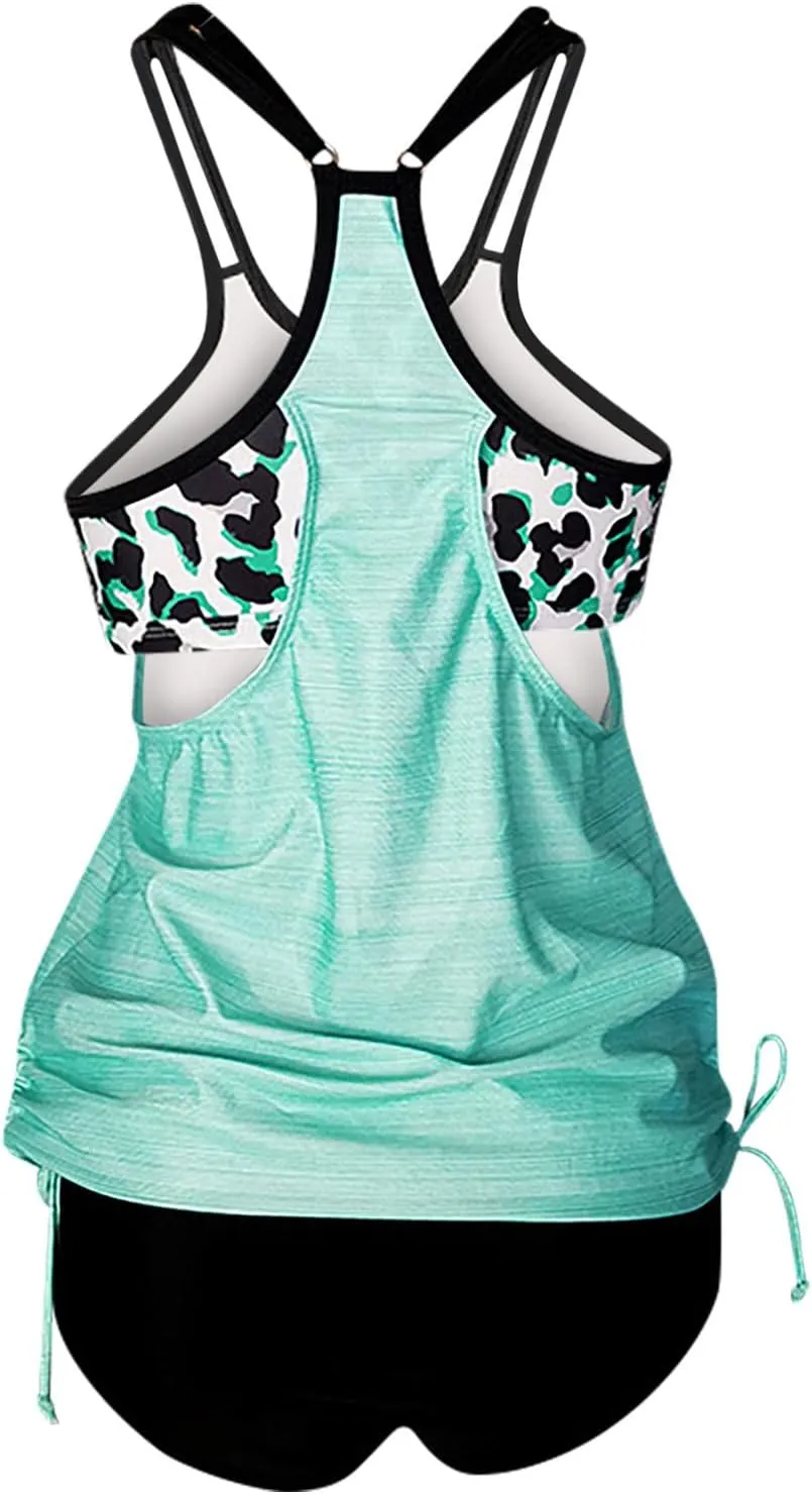 Tummy Control Swimsuits for Women Two Piece Beach Vacation Tankini Swimsuit High Waisted Bathing Suits with Bottoms