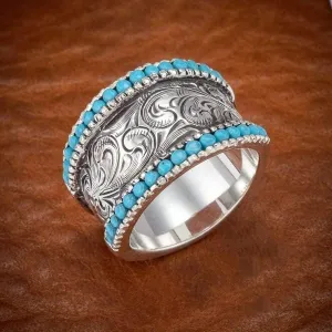 Turquoise Carved Ring Imitation Natural Turquoise Engagement Party Ring Sterling Silver 925 CZ Diamond Ring Emerald Ring Genuine Gemstones Size 6 to 1210