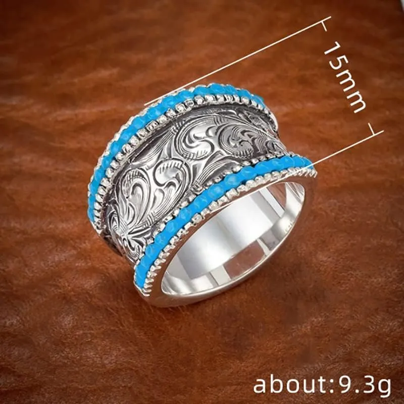 Turquoise Carved Ring Imitation Natural Turquoise Engagement Party Ring Sterling Silver 925 CZ Diamond Ring Emerald Ring Genuine Gemstones Size 6 to 1210