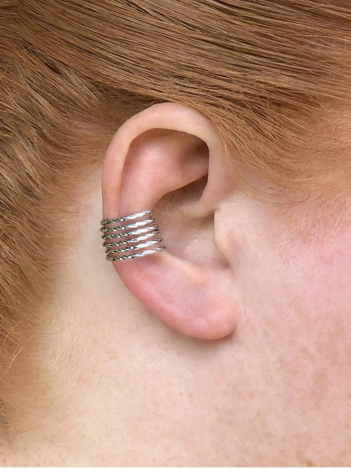 Twisted Conch Ear Cuff, Conch Hoop, Fake Cartilage Piercing Textured Earcuff, No Piercing Needed (sterling-silver)